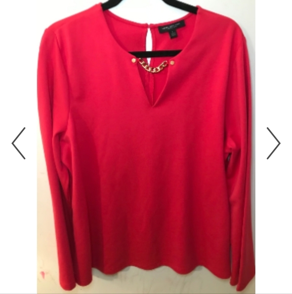 Marc New York Red Long Sleeve Tie Front Peplum Blouse Size Large - Picture 2 of 10